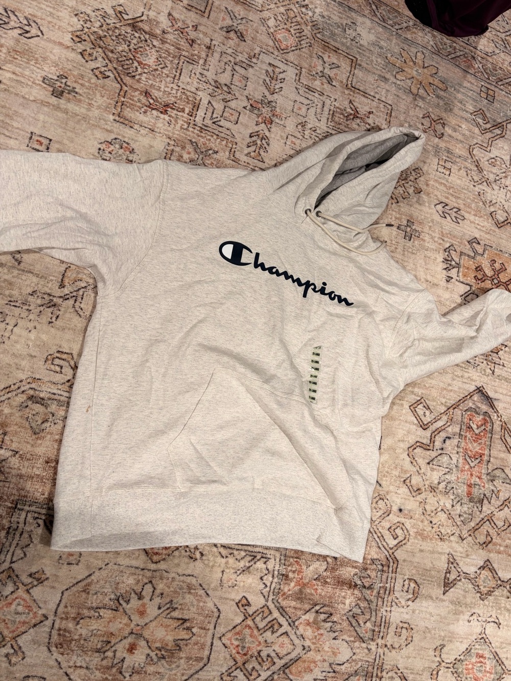 Champion Light Gray Crewneck Hoodie with Navy Script Logo